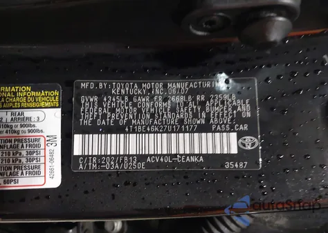 2007 Toyota Camry Ce from USA, damaged, VIN 4T1BE46K27U171177